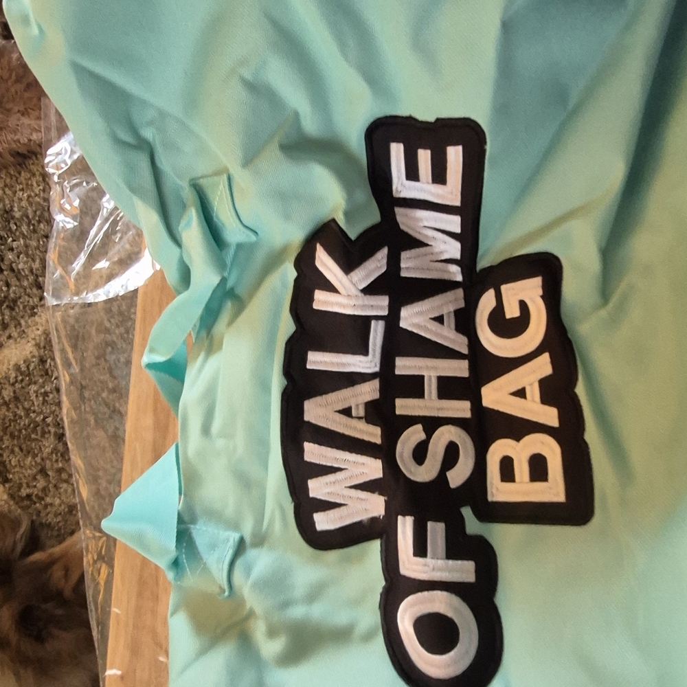 Turquoise Tote Bag with 'Walk of Shame' Patch